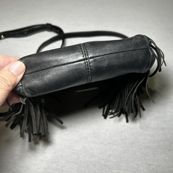 Maje black mini leather M bag with fringed trims and a detachable strap - Picture 4 of 8